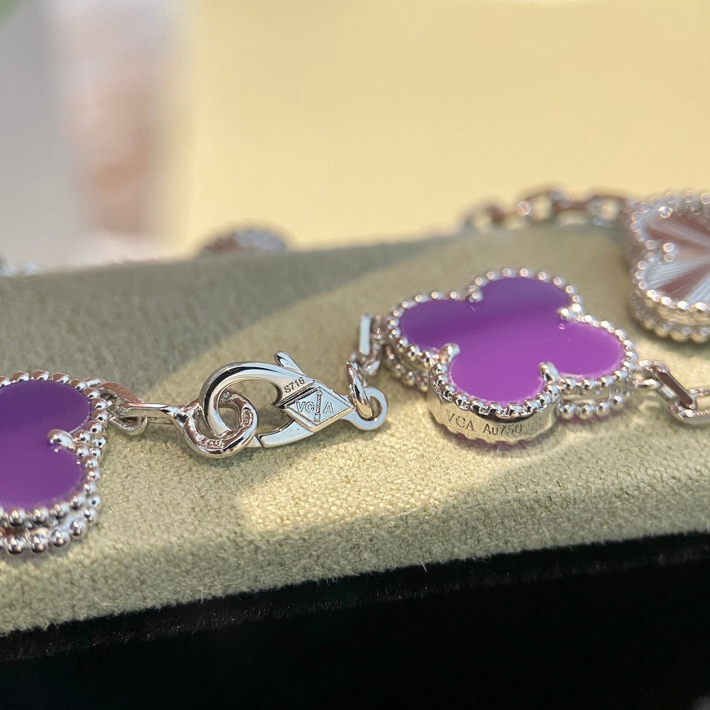 [Luxe Jewelry]CLOVER  5 MOTIFS  PURPLE VIOLET BRACELET SILVER