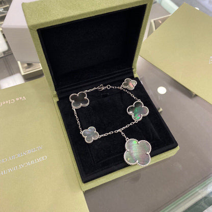 [Opulent Aurora]CLOVER 5 MOTIFS SIVLER DARK MOP BRACELET