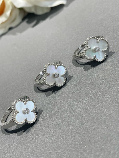 [Opulent Aurora]CLOVER SILVER MOP DIAMOND RING