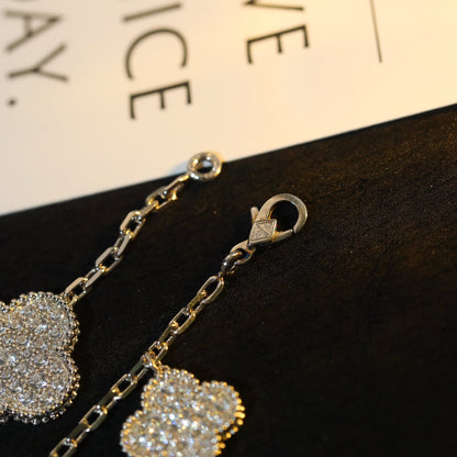 [Opulent Aurora]CLOVER BRACELET 5 MOTIF SILVER DIAMOND PAVED