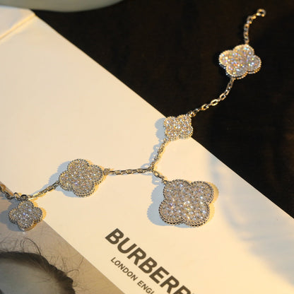 [Opulent Aurora]CLOVER BRACELET 5 MOTIF SILVER DIAMOND PAVED