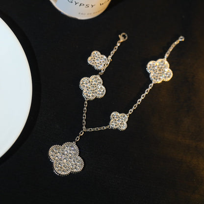 [Opulent Aurora]CLOVER BRACELET 5 MOTIF SILVER DIAMOND PAVED