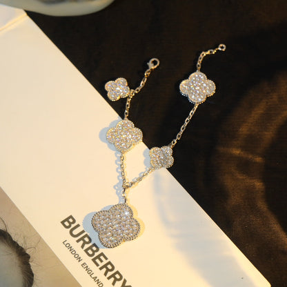 [Opulent Aurora]CLOVER BRACELET 5 MOTIF SILVER DIAMOND PAVED