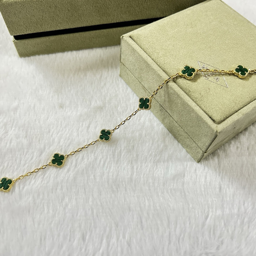 [Luxe Jewelry]CLOVER 6 MOTIF MALACHITE BRACELET