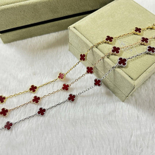 [Opulent Aurora]CLOVER 6 MOTIF RED AGATE BRACELET