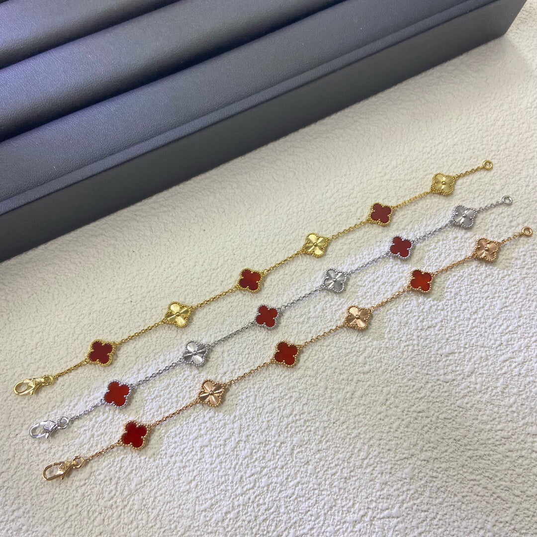 [Opulent Aurora]CLOVER 6 MOTIF RED AGATE LASER BRACELET