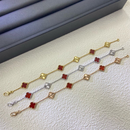 [Opulent Aurora]CLOVER 6 MOTIF RED AGATE LASER BRACELET