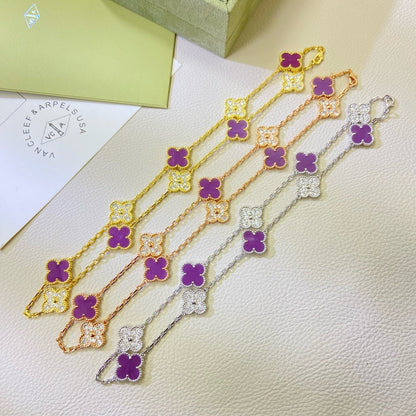 [Opulent Aurora]CLOVER 10 MOTIFS  PURPLE VIOLET DIAMOND NECKLACE