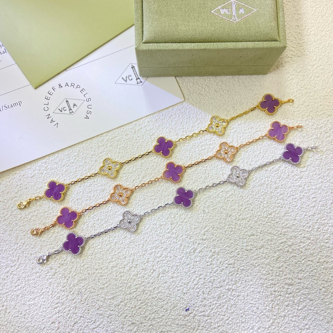 [Luxe Jewelry]CLOVER  5 MOTIFS  PURPLE VIOLET DIAMOND BRACELET