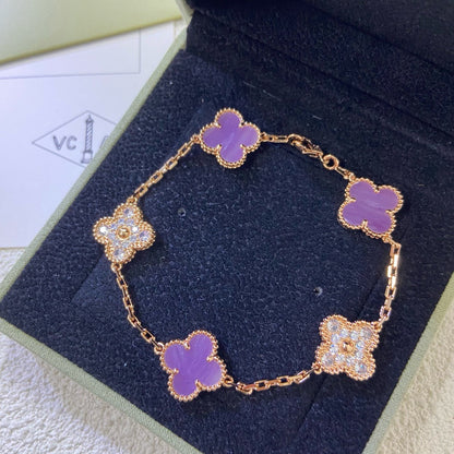 [Luxe Jewelry]CLOVER  5 MOTIFS  PURPLE VIOLET DIAMOND BRACELET