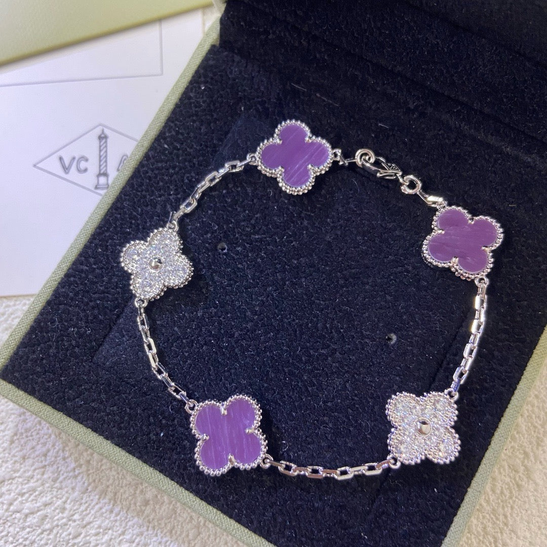 [Luxe Jewelry]CLOVER  5 MOTIFS  PURPLE VIOLET DIAMOND BRACELET