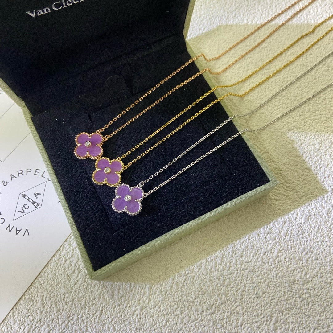 [Opulent Aurora]CLOVER 15MM DIAMOND  PURPLE VIOLET NECKLACE