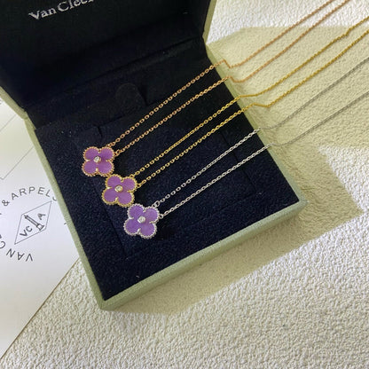 [Opulent Aurora]CLOVER 15MM DIAMOND  PURPLE VIOLET NECKLACE