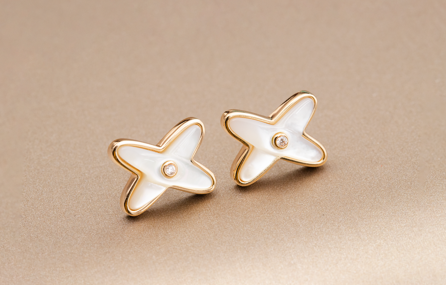 [Opulent Aurora]JEUX DE WHITE MOP PINK GOLD DIAMOND EARRINGS