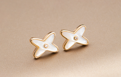[Opulent Aurora]JEUX DE WHITE MOP PINK GOLD DIAMOND EARRINGS